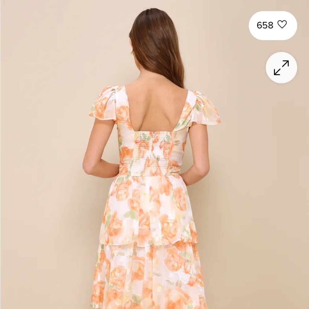 Lulu's Backless Floral Dress in Orange and Cream